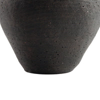 Dale 12 Inch Round Polyresin Vase, Wavy Ribbed Spiral Texture Antique Brown - BM283062