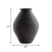 Dale 17 Inch Round Polyresin Vase, Tightly Ribbed Texture, Antique Brown - BM283063