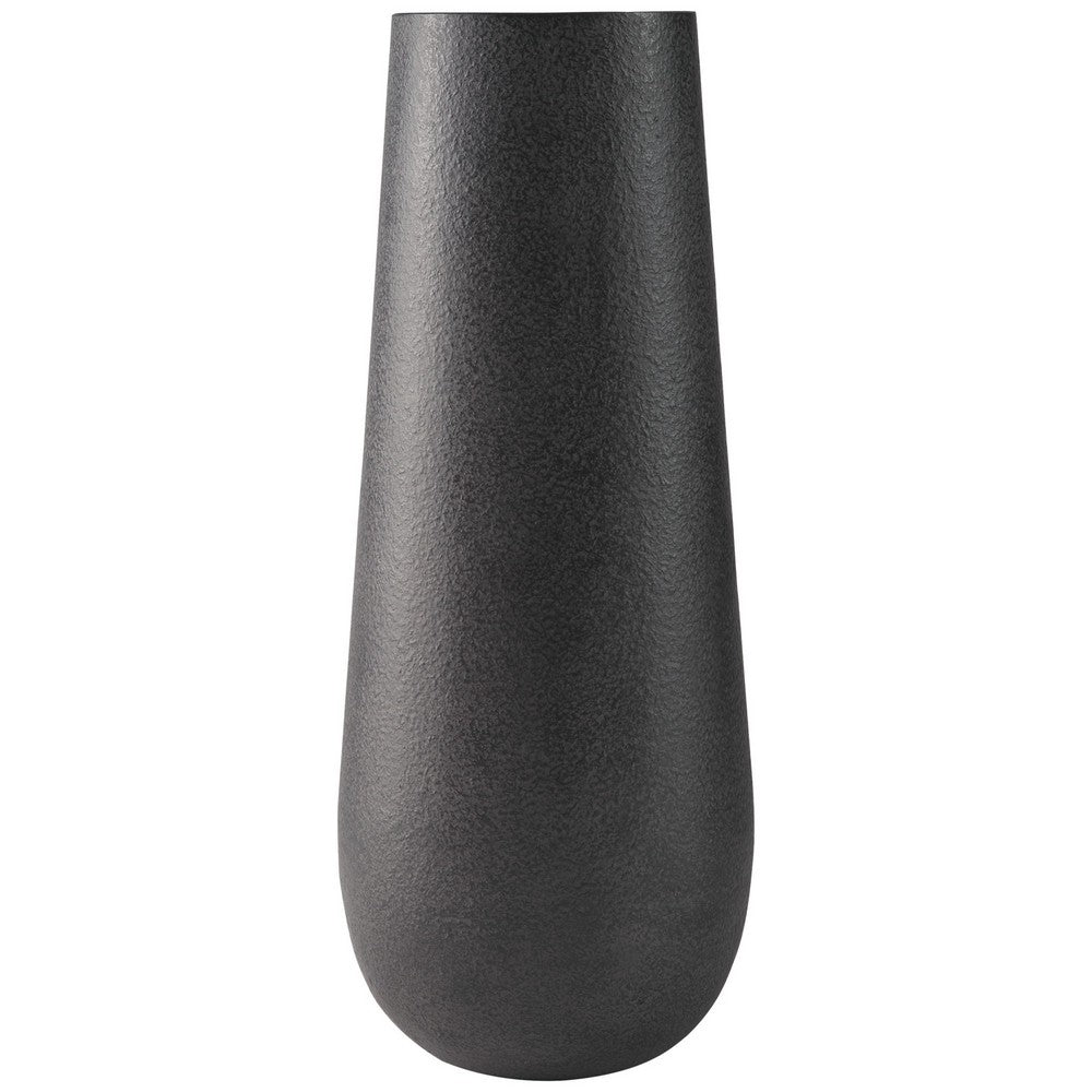 Fin 18 Inch Cylindrical Metal Vase, Subtly Textured Antique Blackened Brown - BM283067