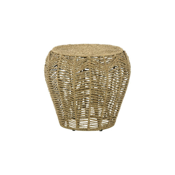 19 Inch Classic Rustic Style Side Stool, Woven Design, Wood, Natural Brown - BM283103