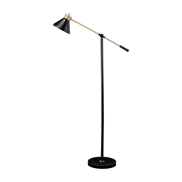 58 Inch Classic Metal Floor Lamp, Adjustable Shade Height, Gold, Black - BM283118