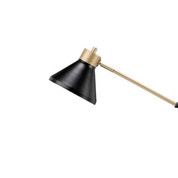 58 Inch Classic Metal Floor Lamp, Adjustable Shade Height, Gold, Black - BM283118