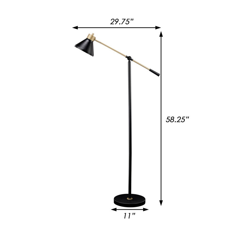 58 Inch Classic Metal Floor Lamp, Adjustable Shade Height, Gold, Black - BM283118