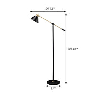 58 Inch Classic Metal Floor Lamp, Adjustable Shade Height, Gold, Black - BM283118