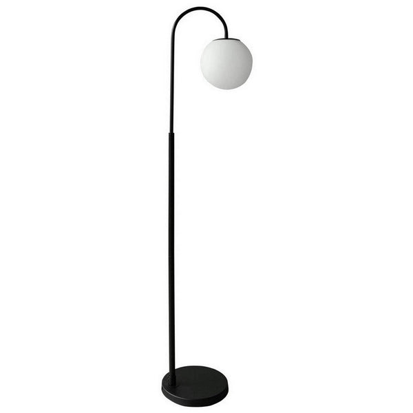 63 Inch Modern Metal Floor Lamp, Frosted Glass Globe Shade, Black, White - BM283119