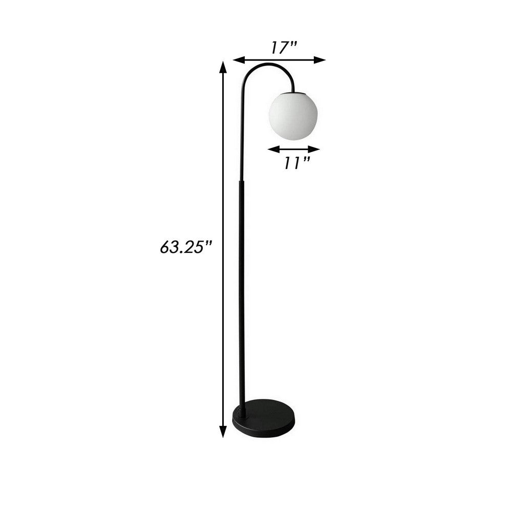 63 Inch Modern Metal Floor Lamp, Frosted Glass Globe Shade, Black, White - BM283119