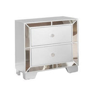 Eli 23 Inch Modern Wood Nightstand, 2 Drawers, Mirrored Edges, Clean White - BM283145