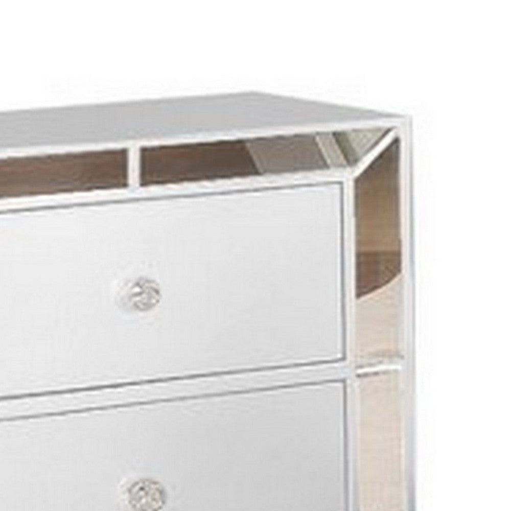 Eli 23 Inch Modern Wood Nightstand, 2 Drawers, Mirrored Edges, Clean White - BM283145