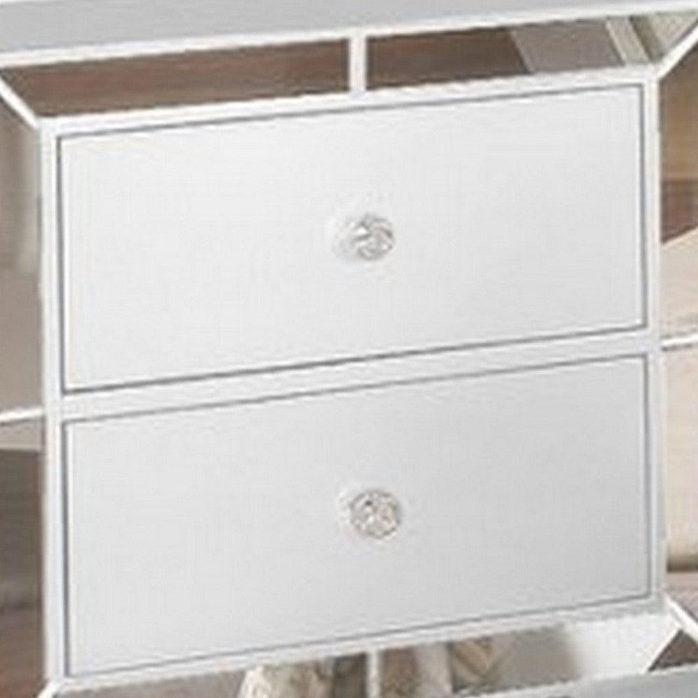 Eli 23 Inch Modern Wood Nightstand, 2 Drawers, Mirrored Edges, Clean White - BM283145