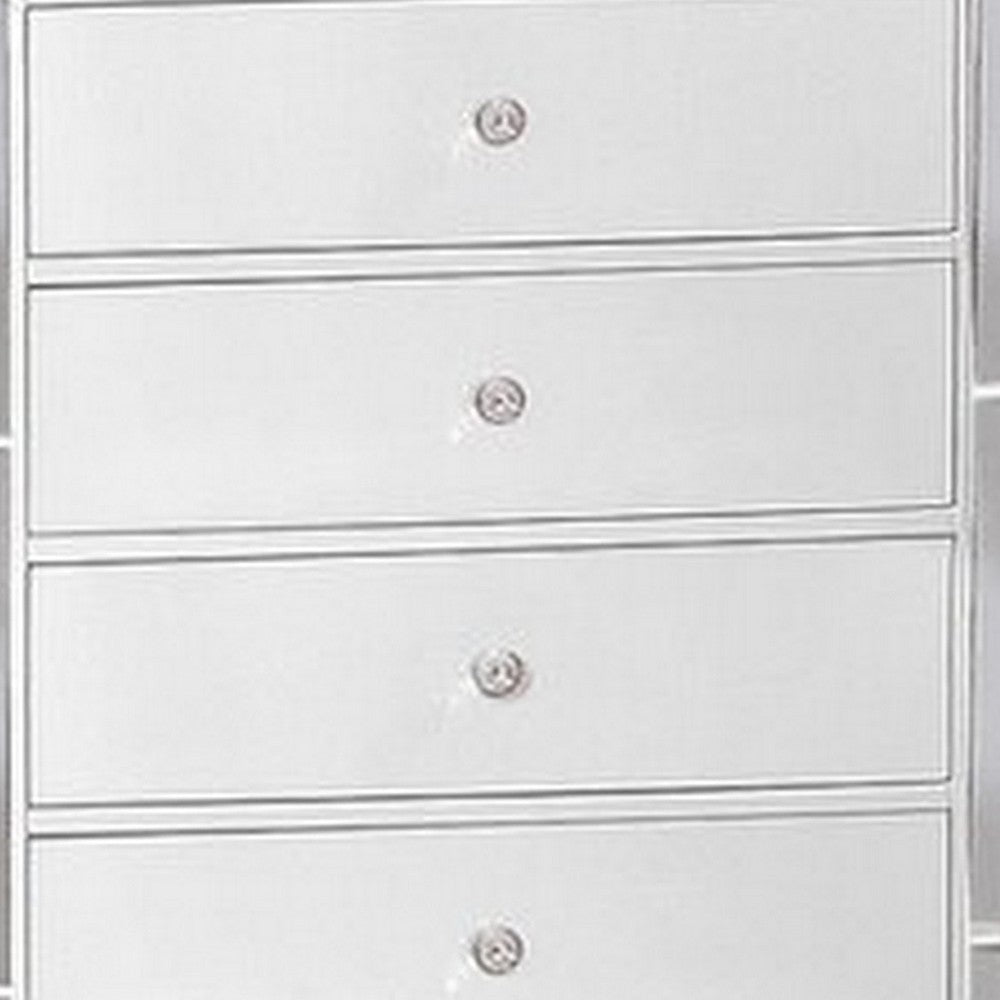 Eli 46 Inch Modern Wood Tall Dresser Chest, 5 Drawers, Mirrored, White - BM283147