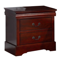 Liam 23 Inch 2 Drawer Wood Nightstand, Antique Drop Handles, Cherry Brown - BM283192