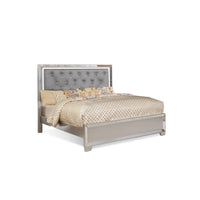 Eli Crystal Tufted Queen Bed, LED, Mirror Inlays, Wood, Gray Velvet, Silver - BM283198