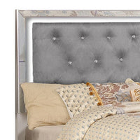 Eli Crystal Tufted Queen Bed, LED, Mirror Inlays, Wood, Gray Velvet, Silver - BM283198