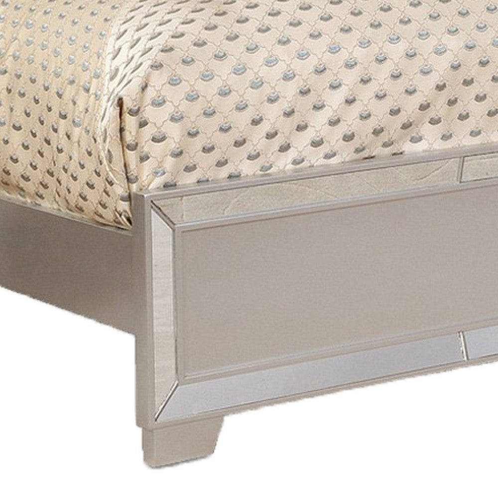 Eli Crystal Tufted Queen Bed, LED, Mirror Inlays, Wood, Gray Velvet, Silver - BM283198