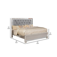 Eli Crystal Tufted Queen Bed, LED, Mirror Inlays, Wood, Gray Velvet, Silver - BM283198