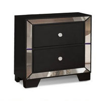 Eli 23 Inch Deluxe 2 Drawer Nightstand, Mirrored Trim, Wood Frame, Black - BM283199