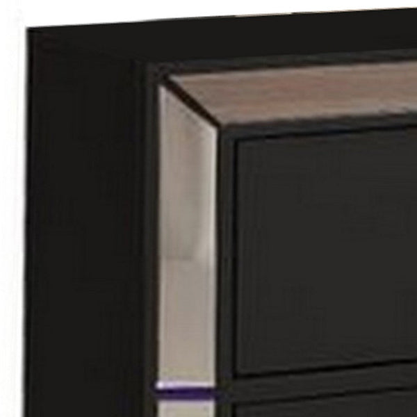 Eli 23 Inch Deluxe 2 Drawer Nightstand, Mirrored Trim, Wood Frame, Black - BM283199