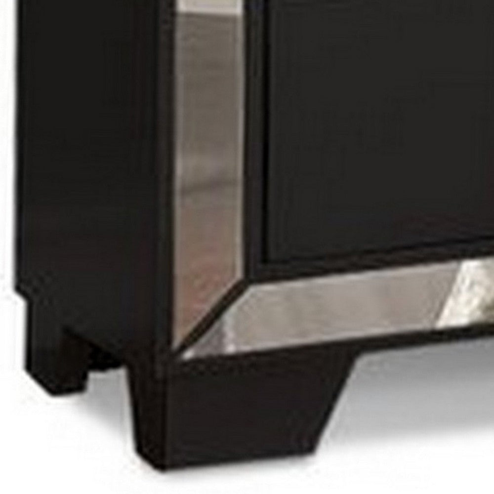 Eli 23 Inch Deluxe 2 Drawer Nightstand, Mirrored Trim, Wood Frame, Black - BM283199