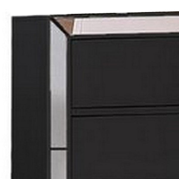 Eli 46 Inch Deluxe 5 Drawer Tall Dresser Chest, Mirrored Trim, Wood, Black - BM283201