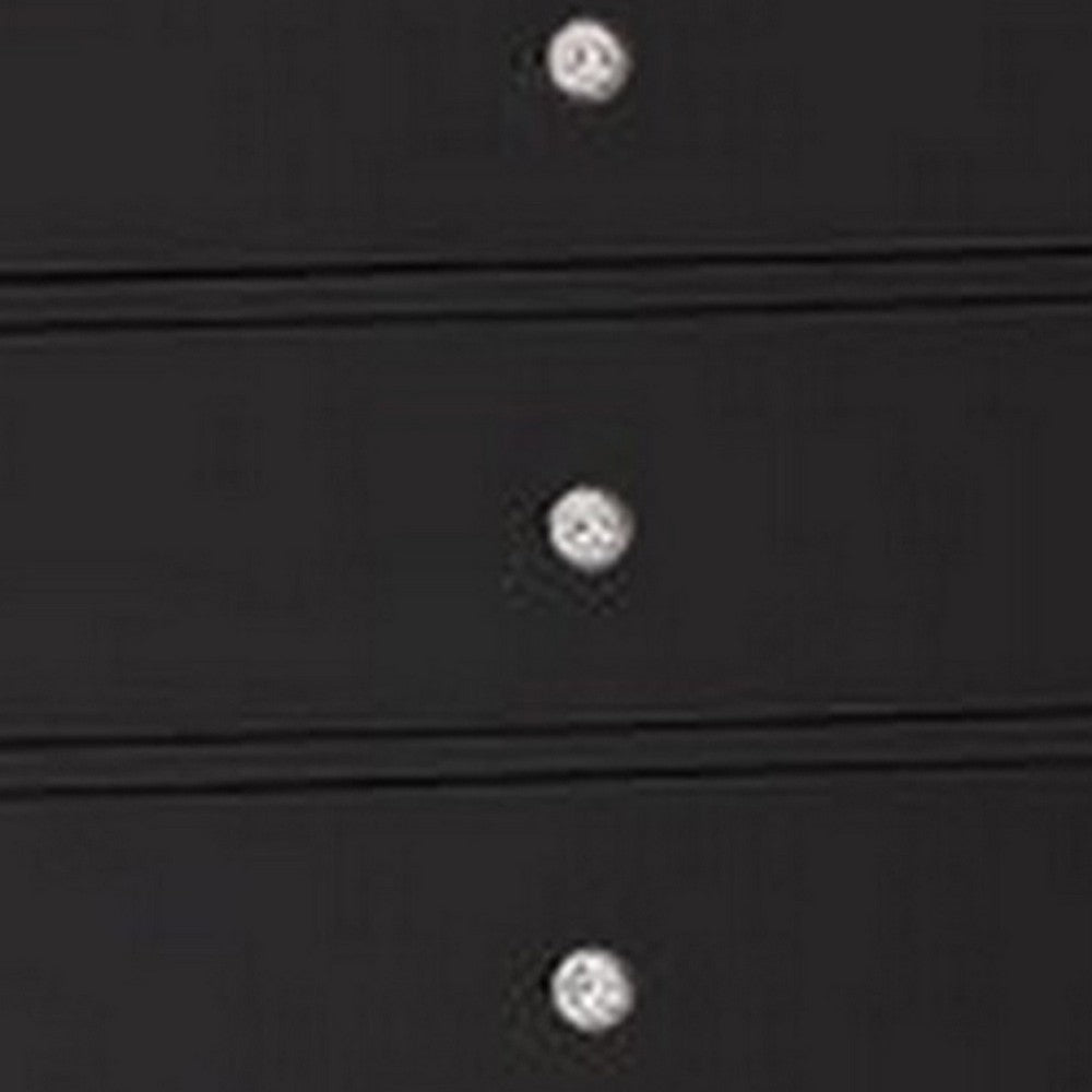 Eli 46 Inch Deluxe 5 Drawer Tall Dresser Chest, Mirrored Trim, Wood, Black - BM283201