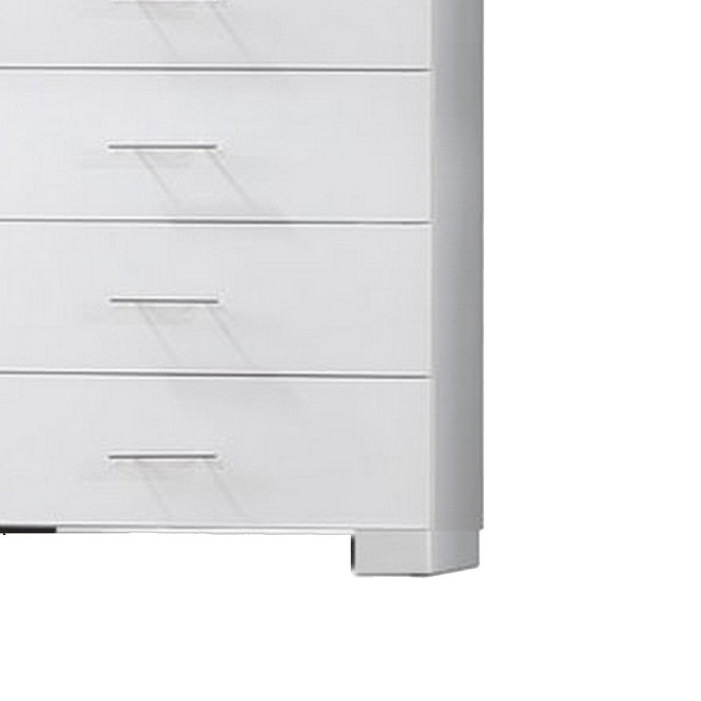 Vin 48 Inch Modern Tall Dresser Chest, 5 Gliding Drawers, Crisp White - BM283224