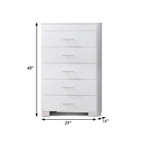 Vin 48 Inch Modern Tall Dresser Chest, 5 Gliding Drawers, Crisp White - BM283224