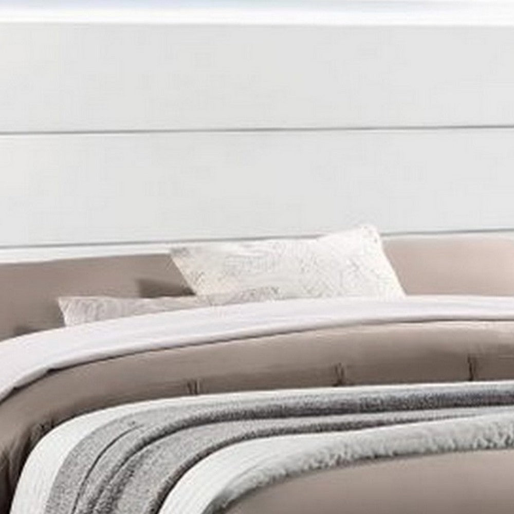 Vin Modern Queen Size Bed, Panel Headboard, LED Light, Crisp White Finish - BM283225