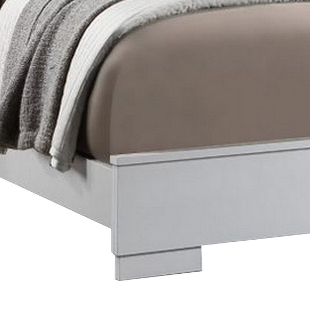 Vin Modern Queen Size Bed, Panel Headboard, LED Light, Crisp White Finish - BM283225