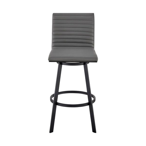 Aron 30 Inch Bar Height Swivel Stool, Vegan Faux Leather, Gray, Black - BM283258