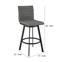 Aron 30 Inch Bar Height Swivel Stool, Vegan Faux Leather, Gray, Black - BM283258