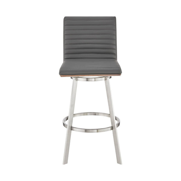 Aron 30 Inch Bar Height Swivel Stool, Vegan Faux Leather, Gray, Chrome - BM283262