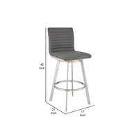 Aron 30 Inch Bar Height Swivel Stool, Vegan Faux Leather, Gray, Chrome - BM283262