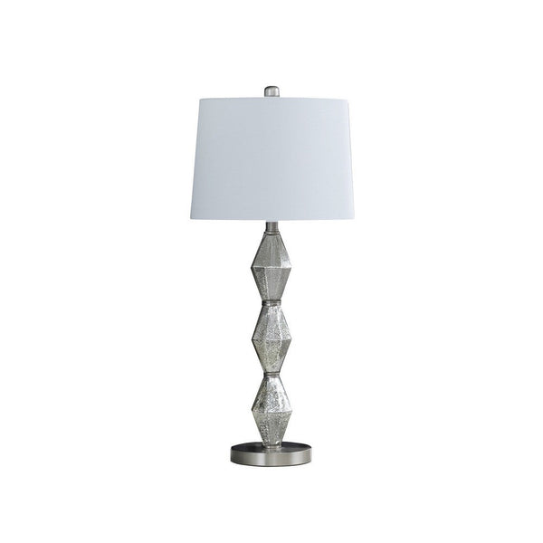 Ruth 30 Inch Accent Table Lamp, Glass Diamond Pedestal Base, White, Silver - BM283265