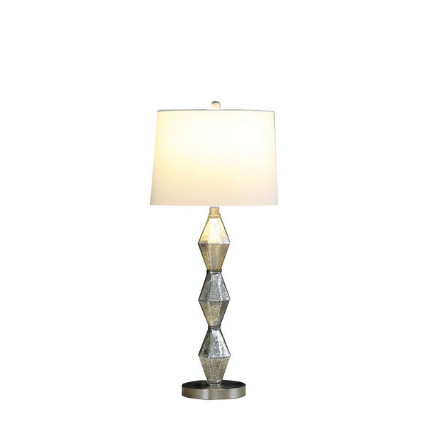 Ruth 30 Inch Accent Table Lamp, Glass Diamond Pedestal Base, White, Silver - BM283265