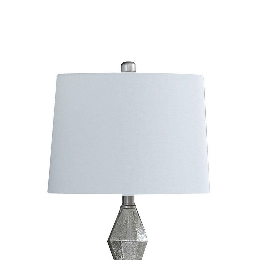 Ruth 30 Inch Accent Table Lamp, Glass Diamond Pedestal Base, White, Silver - BM283265