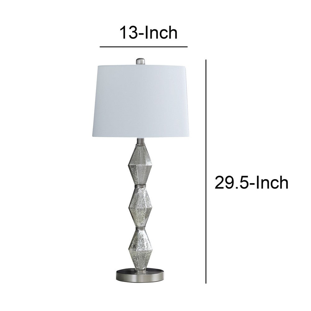 Ruth 30 Inch Accent Table Lamp, Glass Diamond Pedestal Base, White, Silver - BM283265