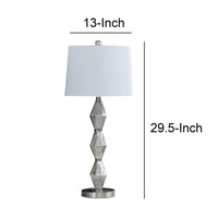 Ruth 30 Inch Accent Table Lamp, Glass Diamond Pedestal Base, White, Silver - BM283265