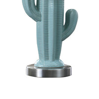 22 Inch Accent Table Lamp, Cactus Designed Body, Metal Base, Blue, White - BM283268