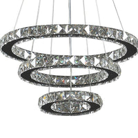 12- 47 Inch Ringed Adjustable Chandelier, 3 Circles Design, Chrome Silver - BM283277