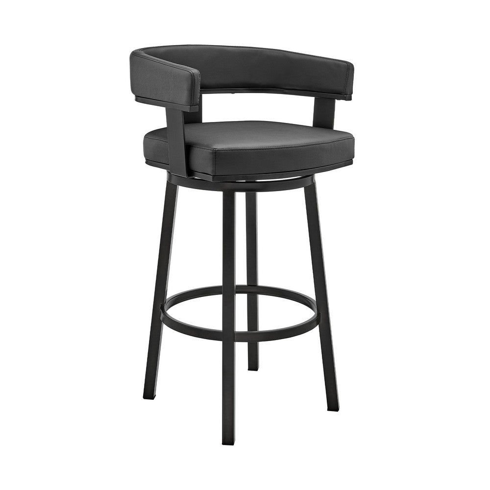 Jack 26 Inch Counter Height Bar Stool, Swivel Chair, Faux Leather, Black - BM283284