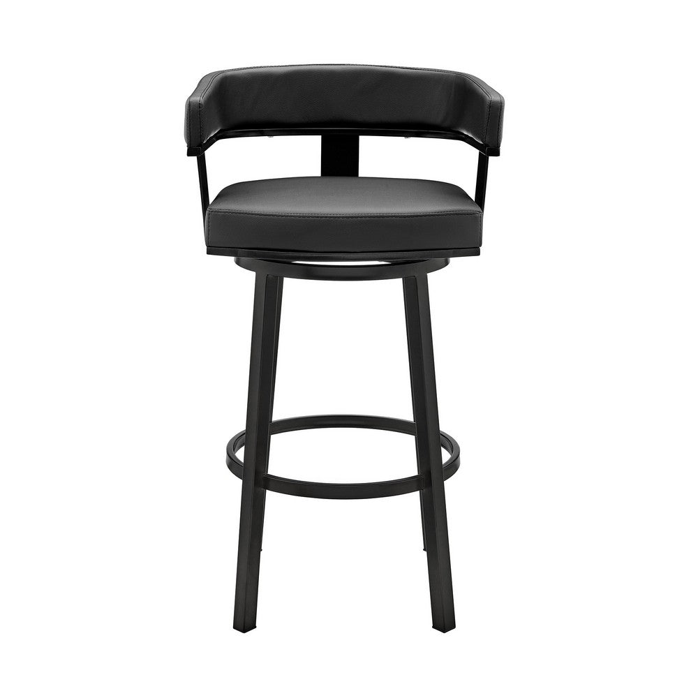 Jack 26 Inch Counter Height Bar Stool, Swivel Chair, Faux Leather, Black - BM283284