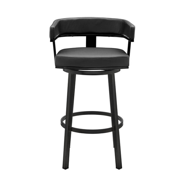 Jack 26 Inch Counter Height Bar Stool, Swivel Chair, Faux Leather, Black - BM283284