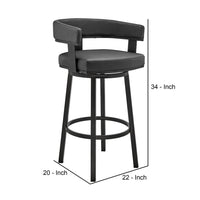 Jack 26 Inch Counter Height Bar Stool, Swivel Chair, Faux Leather, Black - BM283284