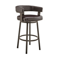 Jack 26 Inch Counter Height Bar Stool, Swivel Chair, Faux Leather, Brown - BM283286