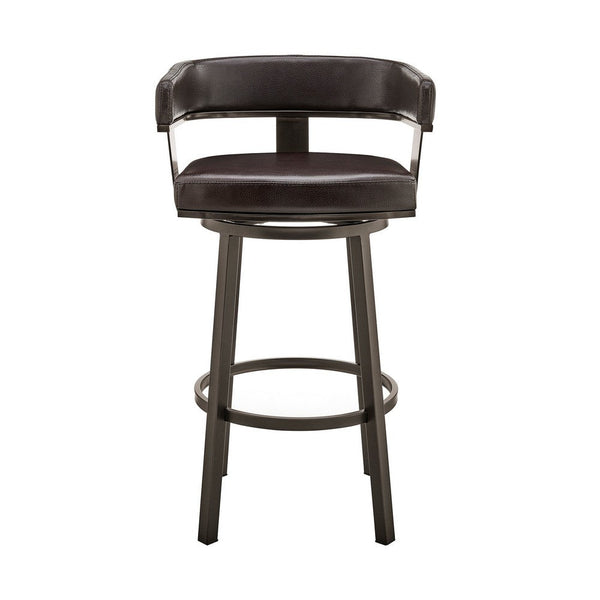 Jack 26 Inch Counter Height Bar Stool, Swivel Chair, Faux Leather, Brown - BM283286