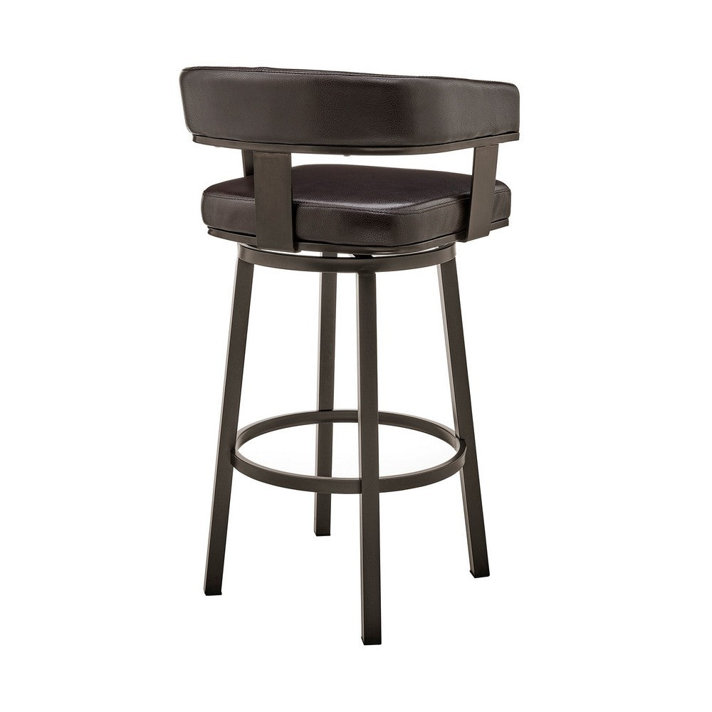 Jack 26 Inch Counter Height Bar Stool, Swivel Chair, Faux Leather, Brown - BM283286