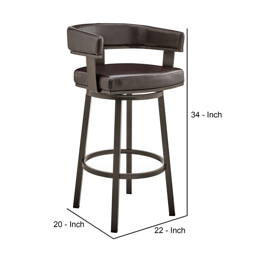 Jack 26 Inch Counter Height Bar Stool, Swivel Chair, Faux Leather, Brown - BM283286