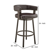 Jack 26 Inch Counter Height Bar Stool, Swivel Chair, Faux Leather, Brown - BM283286