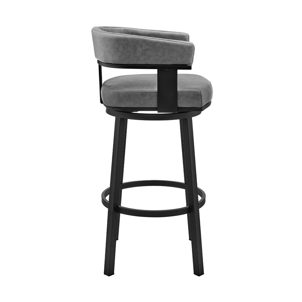 Jack 26 Inch Counter Height Bar Stool, Swivel Chair, Faux Leather, Gray - BM283288