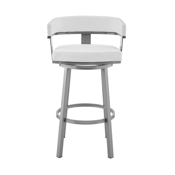 Jack 30 Inch Bar Height Stool, Swivel Chair, Vegan Faux Leather, White - BM283291